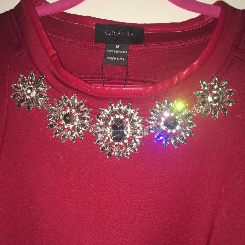 Gracia Red leather Peplum Diamond 💎 top ❤️